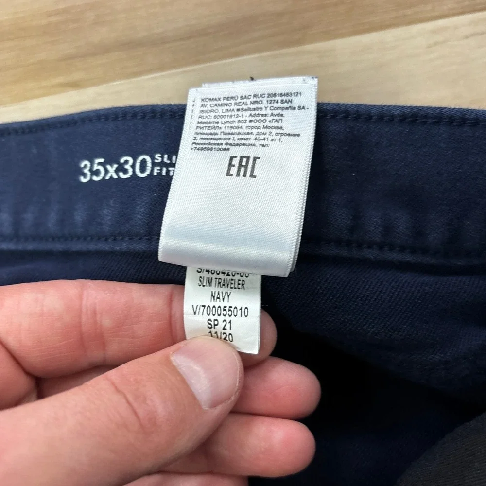 Banana Republic Traveler Pants 35x30 Slim Fit Chino Navy Blue Cotton Stretch